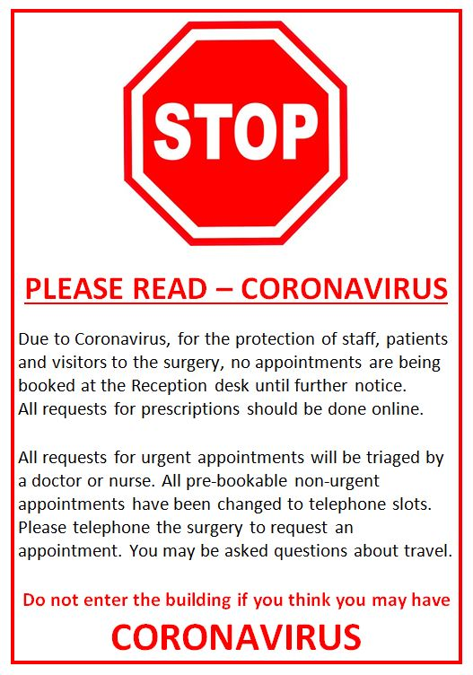 CORONAVIRUS - Appointments and Prescriptions